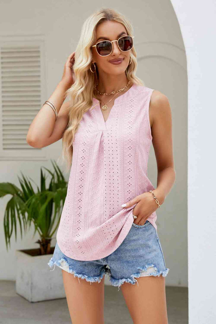 Stilla | Hals Kurvet Kant Eyelet Tank