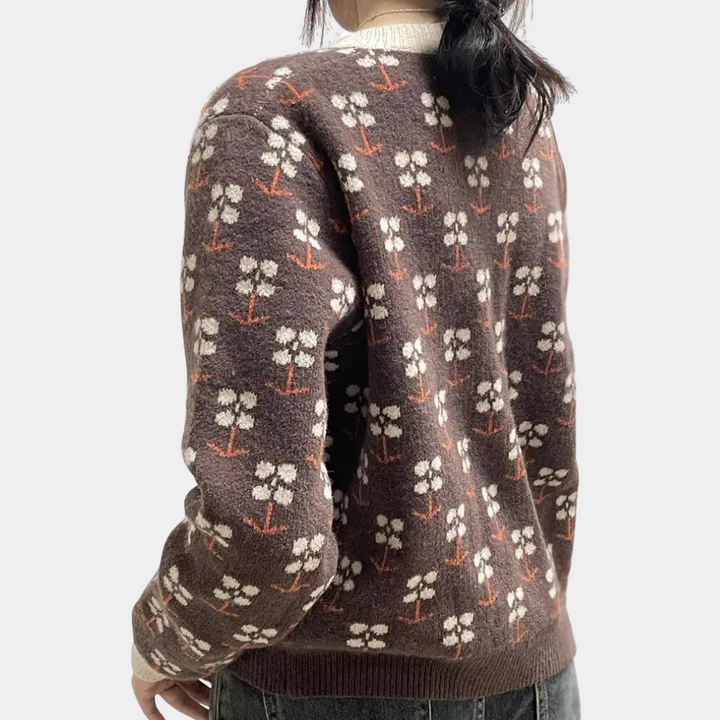 Stilla | Blomsterstrikket Cardigan til Dame