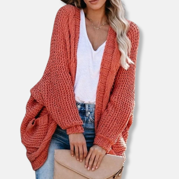 Stilla | Uld Oversized Cardigan Ribbede Åben Frontlommer Cardigan