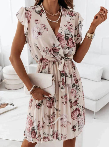 Stilla | Mini Kjole Med Flæseærmer Og Blomsterprint