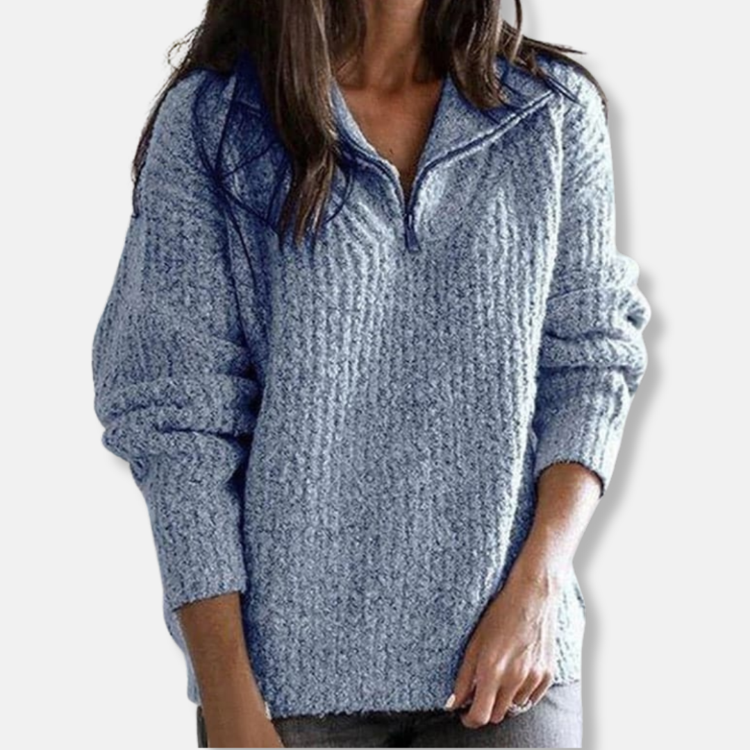 Stilla | Ribbede Halv-Zipper Krave Pullover Solid Casual Cut Pullover