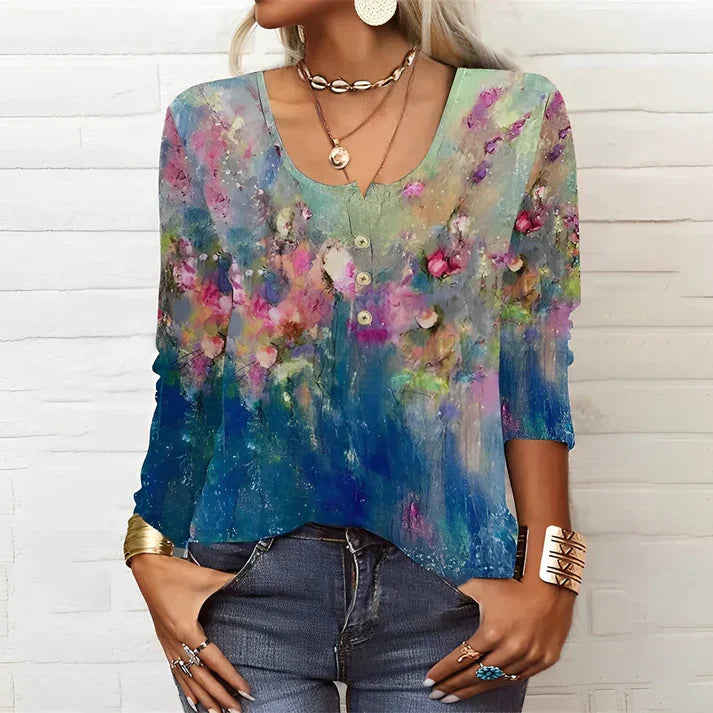 Skovae | T-shirt med Lange Ærmer og Blomsterprint med Rund Halsudskæring og Lange Ærmer