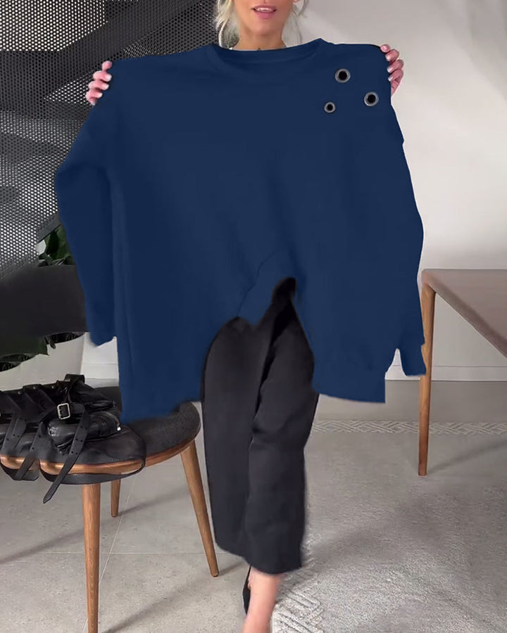 Stilla | Sweatshirt med rund halsudskæring og slids i ensfarvet