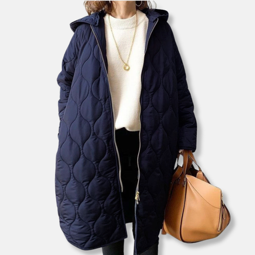 Stilla | Jakke Quiltet Langmodel Oversized Fit Hætte og Lynlås