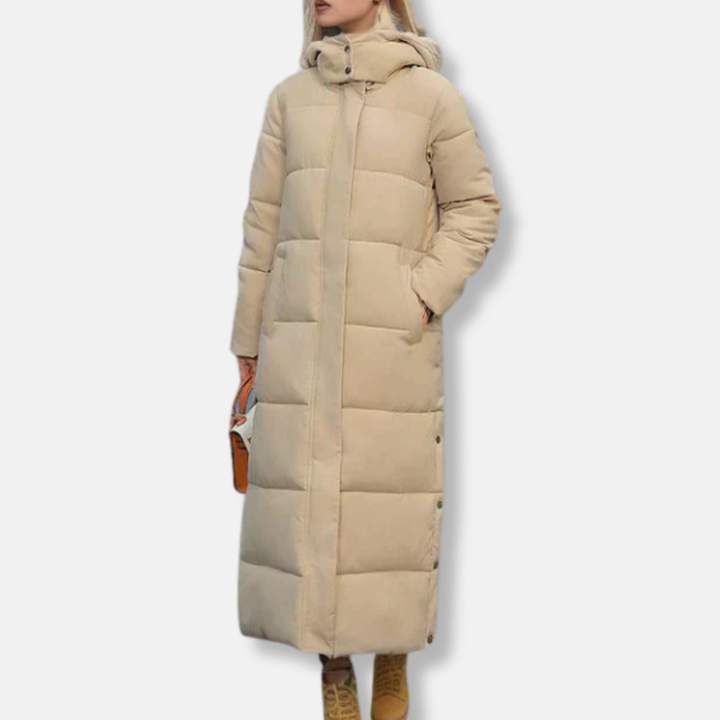 Stilla | Puffed Coat Woven Blend Quilted Maxi Length High Collar with Hood