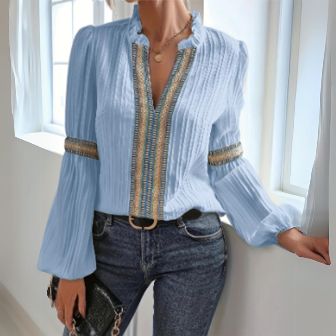Stilla | Boho Bluse i Mousselin med Lange Ærmer