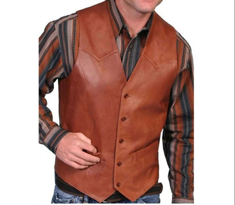Skovae | Gilet Klassisk Western Læderlook Vintage Vest til mænd