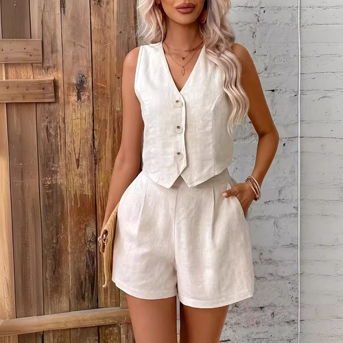 Stilla | Elegante Fransk Stil Casual Vest & Shorts Sæt