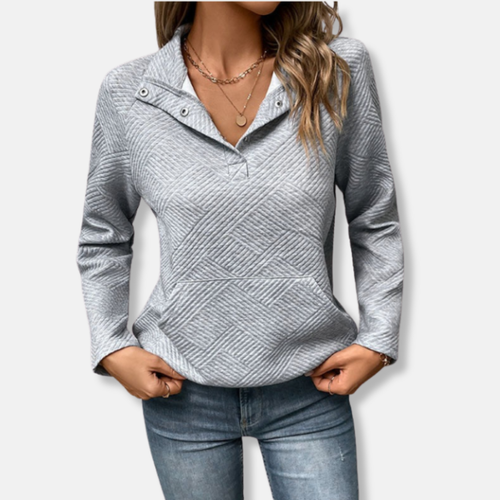 Stilla | Bomuld Quiltet Sweatshirt Løs Pasform med Kravepullover