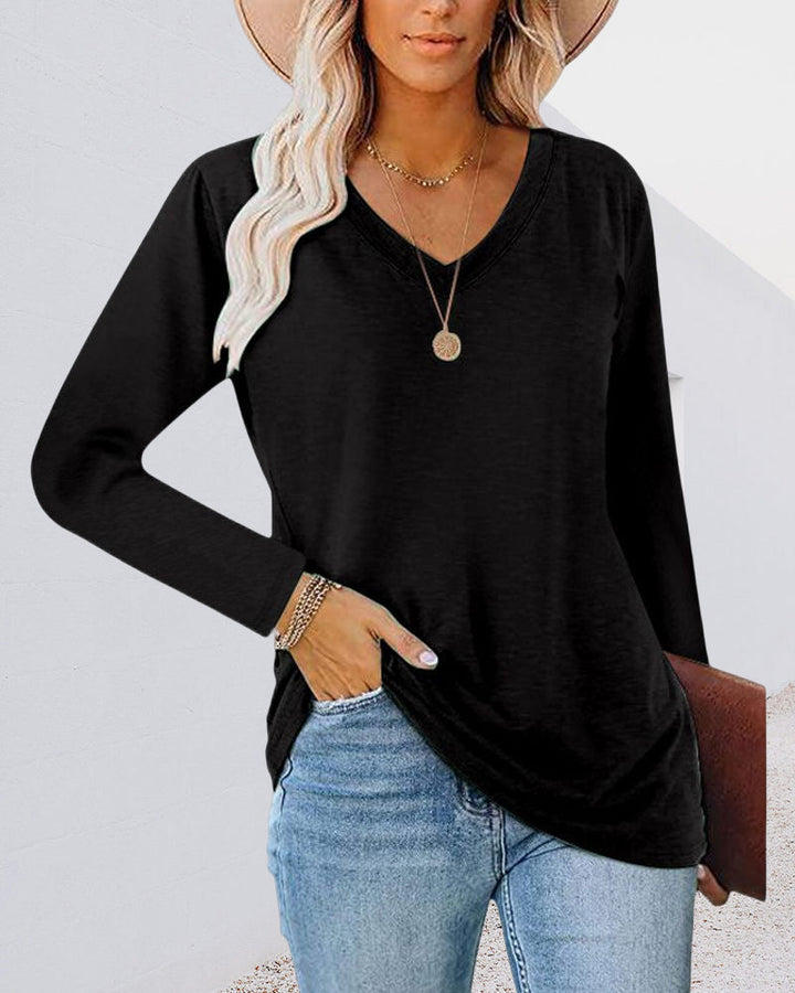 Stilla | Langærmet T-Shirt med V-udskæring