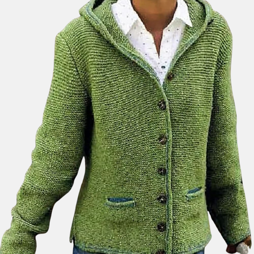 Stilla | Uld Hættecardigan Knap-Front Ribstrikket Cardigan