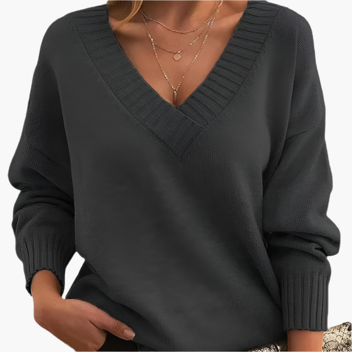 Stilla | V-Udskæring Sweatshirt - Elegant Strikpullover I Oversize-Stil til Hverdag & Kontor