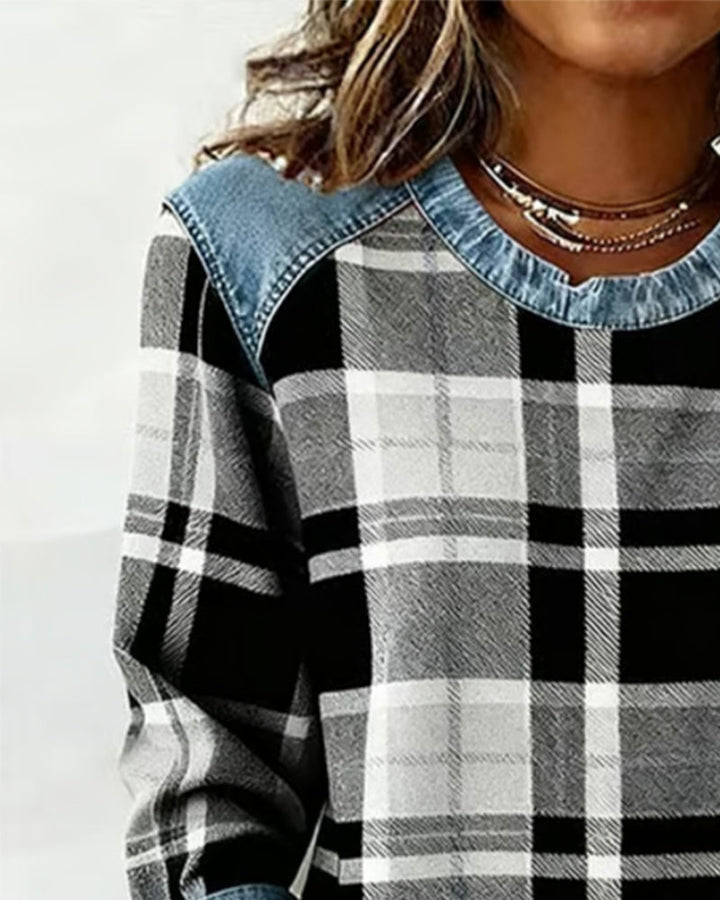 Stilla | Sweatshirt med ternet patchwork