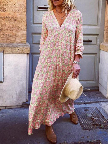 Stilla | Casual Patchwork Kjole Med Print Og V-hals