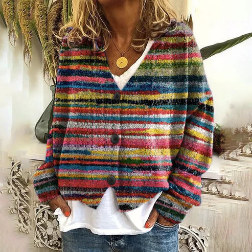 Stilla | Mode, Trykt Cardigan med V-Udskæring og Knapper