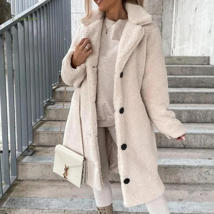 Stilla | Teddy-frakke Lang Oversized-snit Blød og Varm Trykknaplukning og Bred Krave
