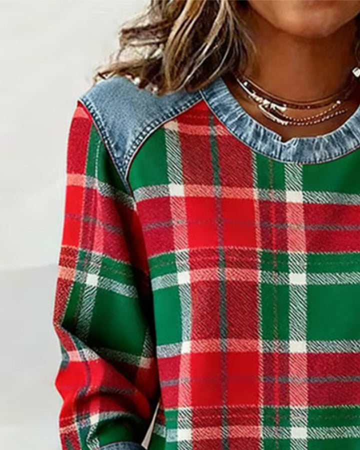 Stilla | Sweatshirt med ternet patchwork