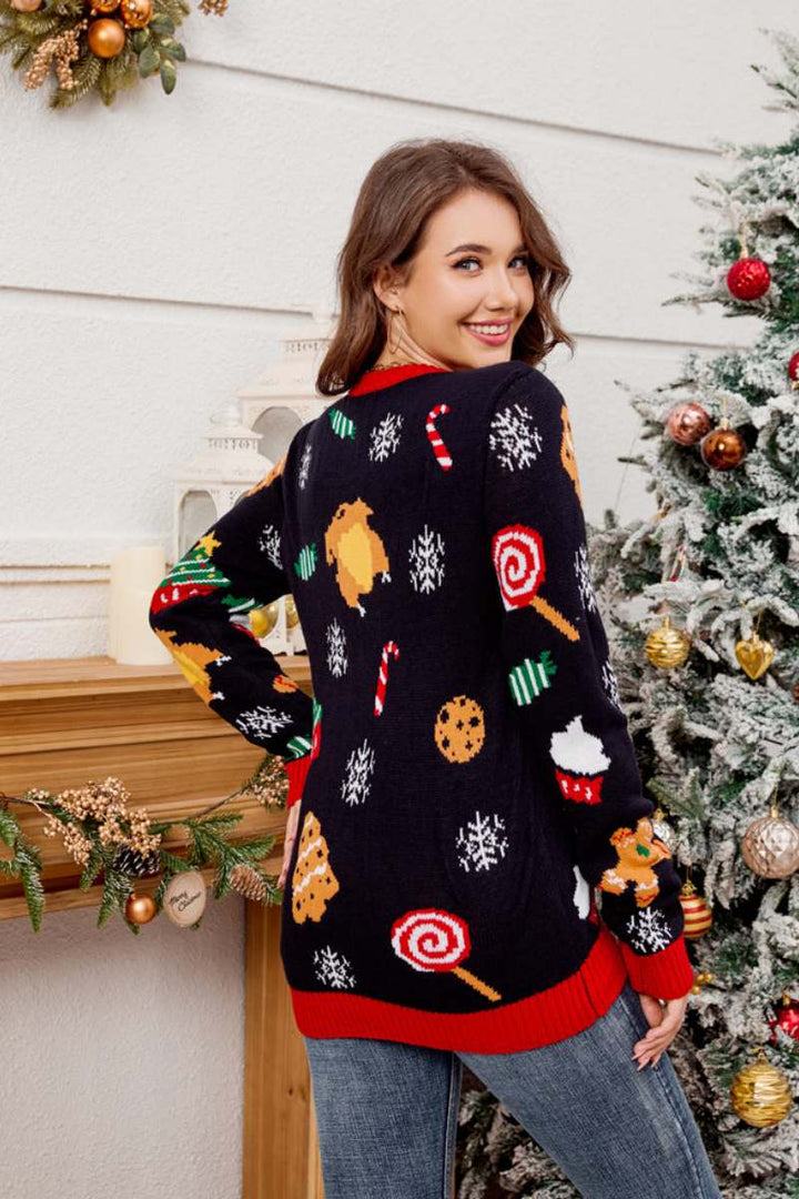 Stilla | Løs Rundhals Pullover med broderet Juletræ