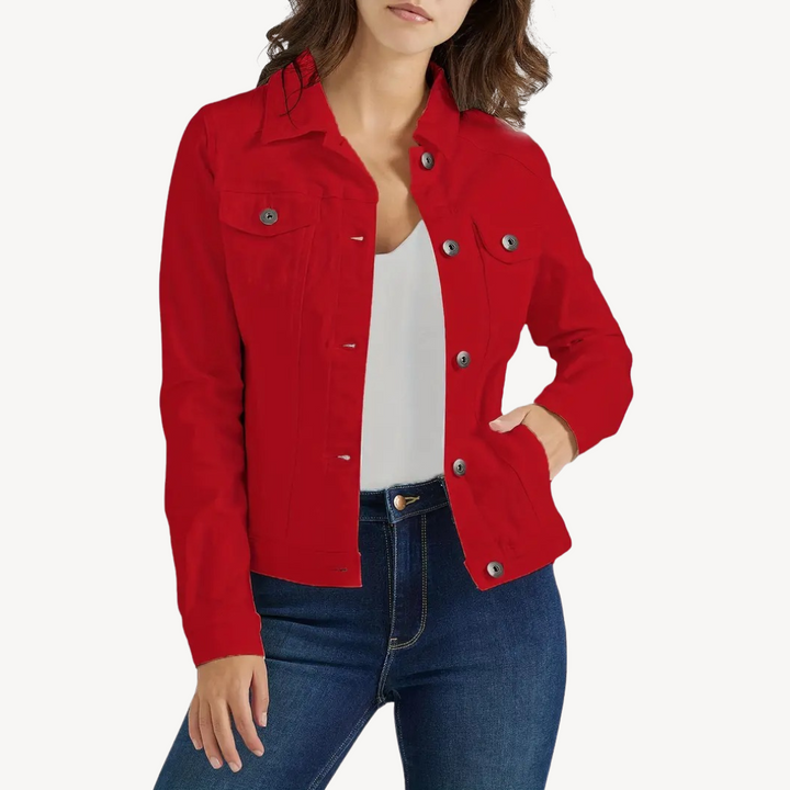 Stilla | Rød Denim Knap-Jakke