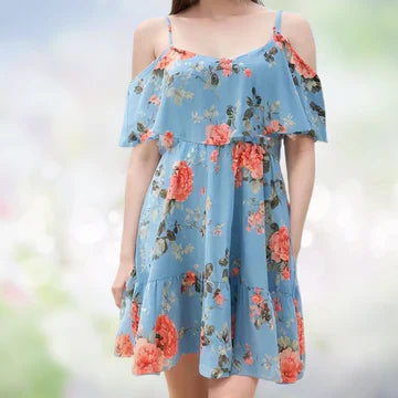 Stilla | Printet Off-shoulder Kjole