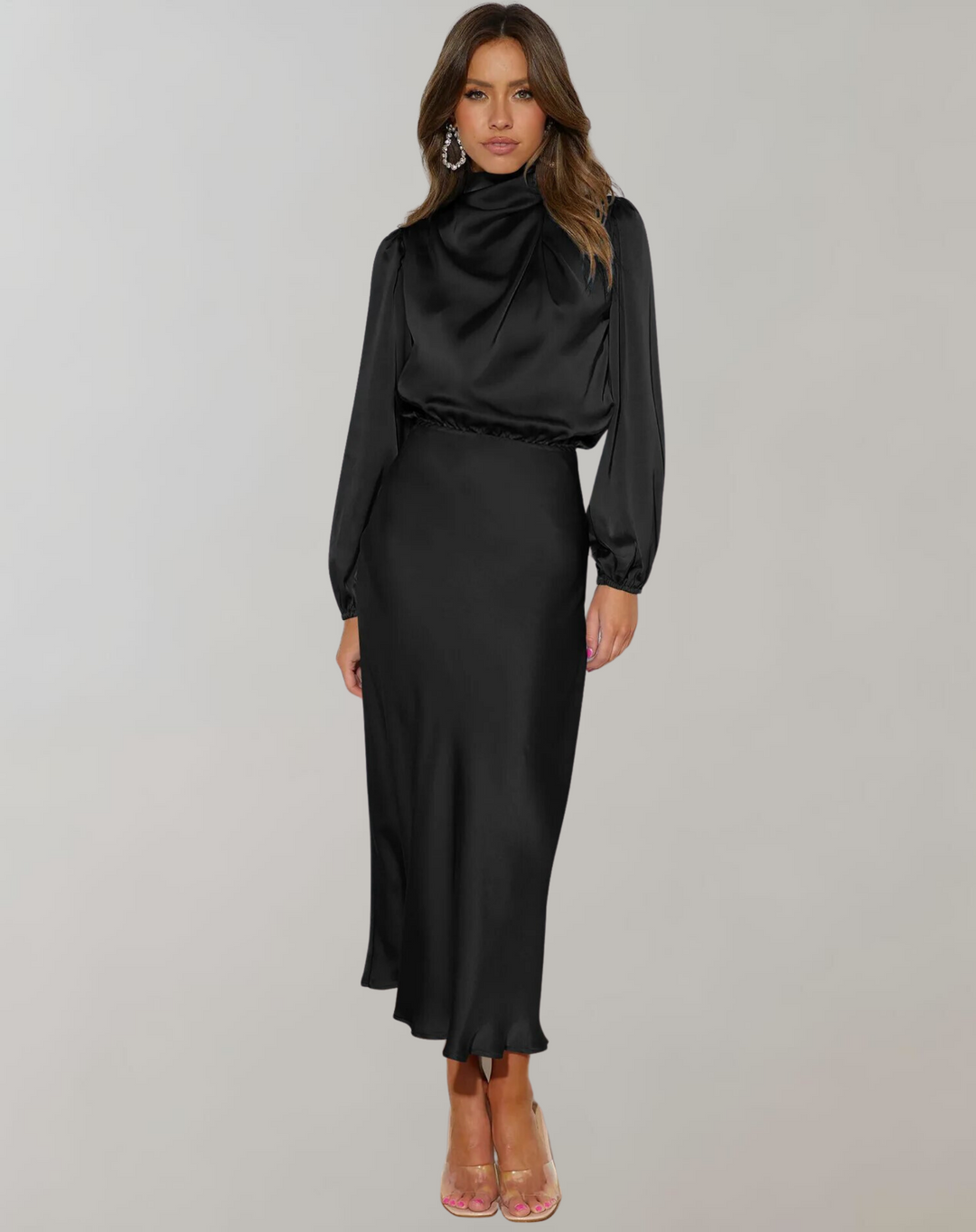 Stilla | Elegant satin kjole med lange ærmer