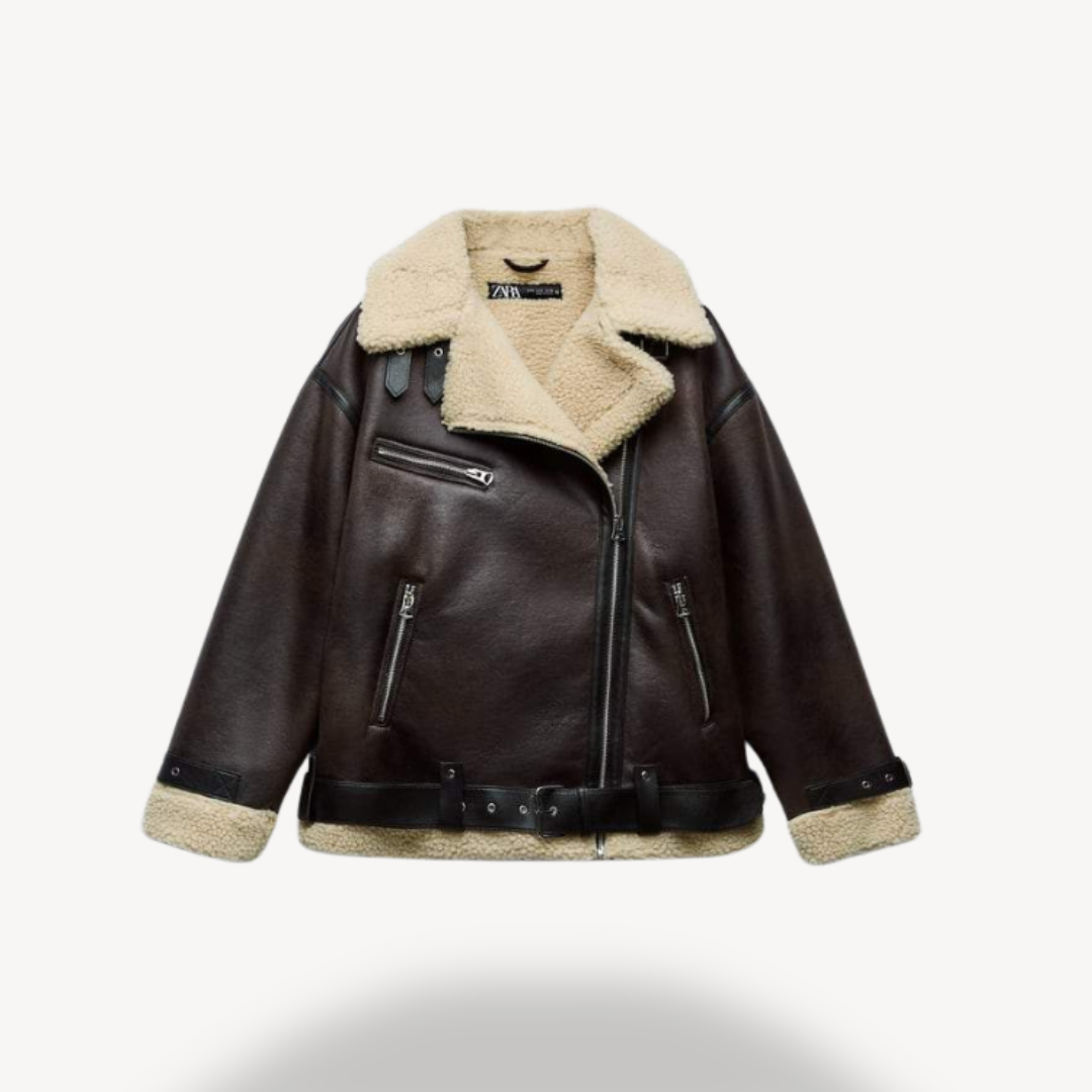 Stilla | Dame Faux Shearling Pilotjakke Brun