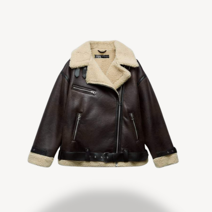 Stilla | Dame Faux Shearling Pilotjakke Brun