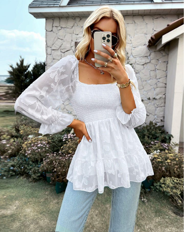 Stilla | Square Neck Langærmet Trykt Bluse Top