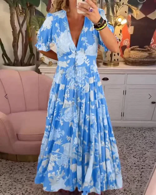 Stilla | Elegant Lang Kjole Med V-hals