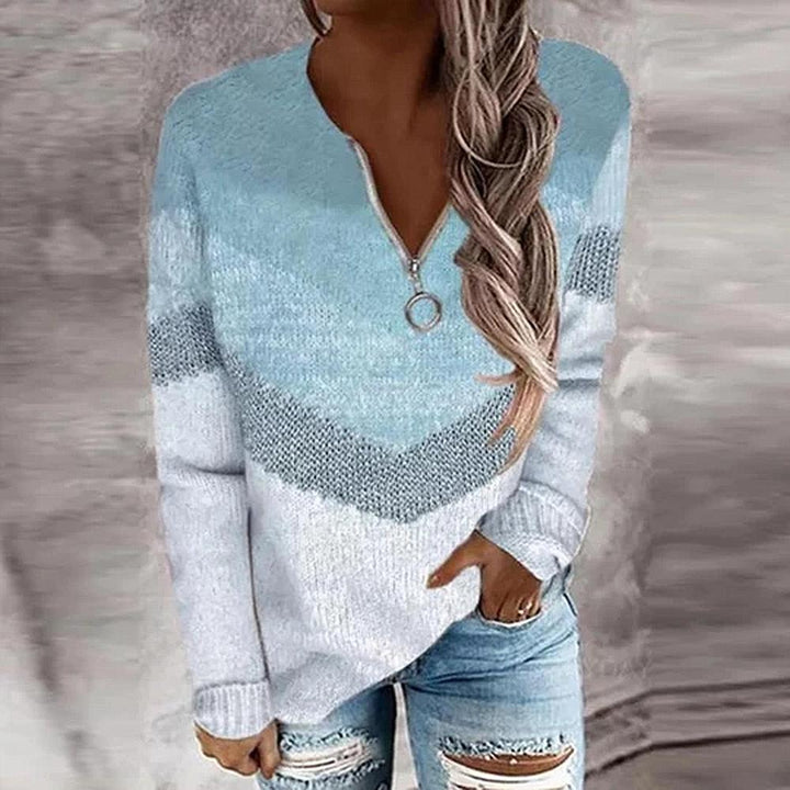 Stilla | Sweatshirt Med Lynlås Blå Himler Chevron