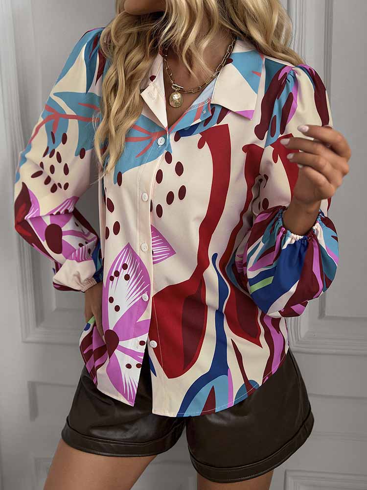 Stilla | Bend Down Collor Multicolor Shacket Blouse Top