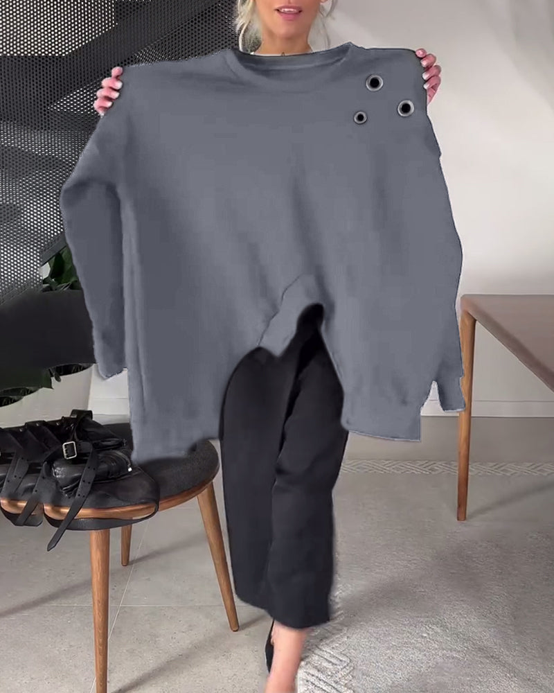 Stilla | Sweatshirt med rund halsudskæring og slids i ensfarvet