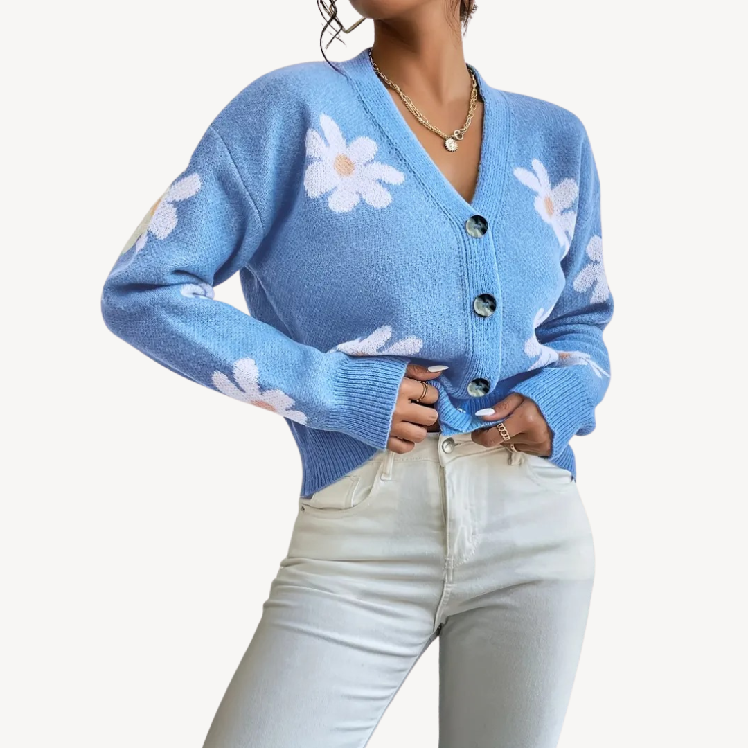 Stilla | Floral Knap-Front Cardigan til Kvinder