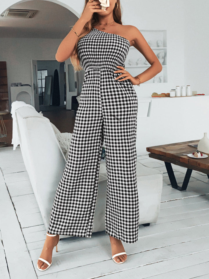 Stilla | Mode Ærmeløs Off Shoulder Trykt Bred Ben Jumpsuit