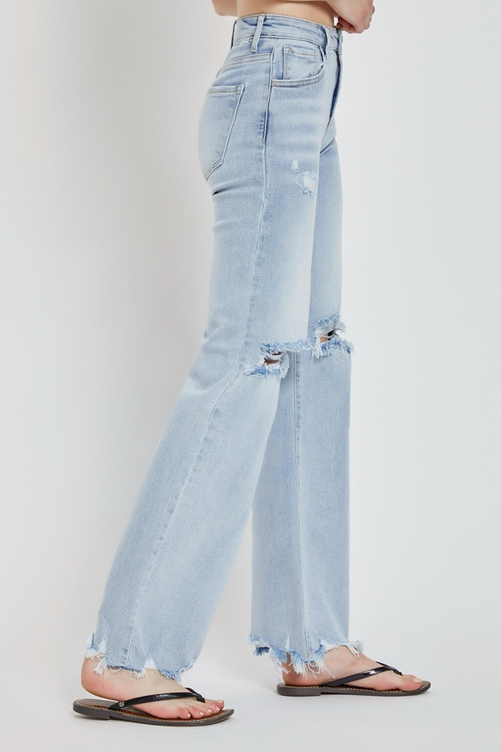 Stilla | Full Size Høj Talje Distressed Bred Ben Jeans