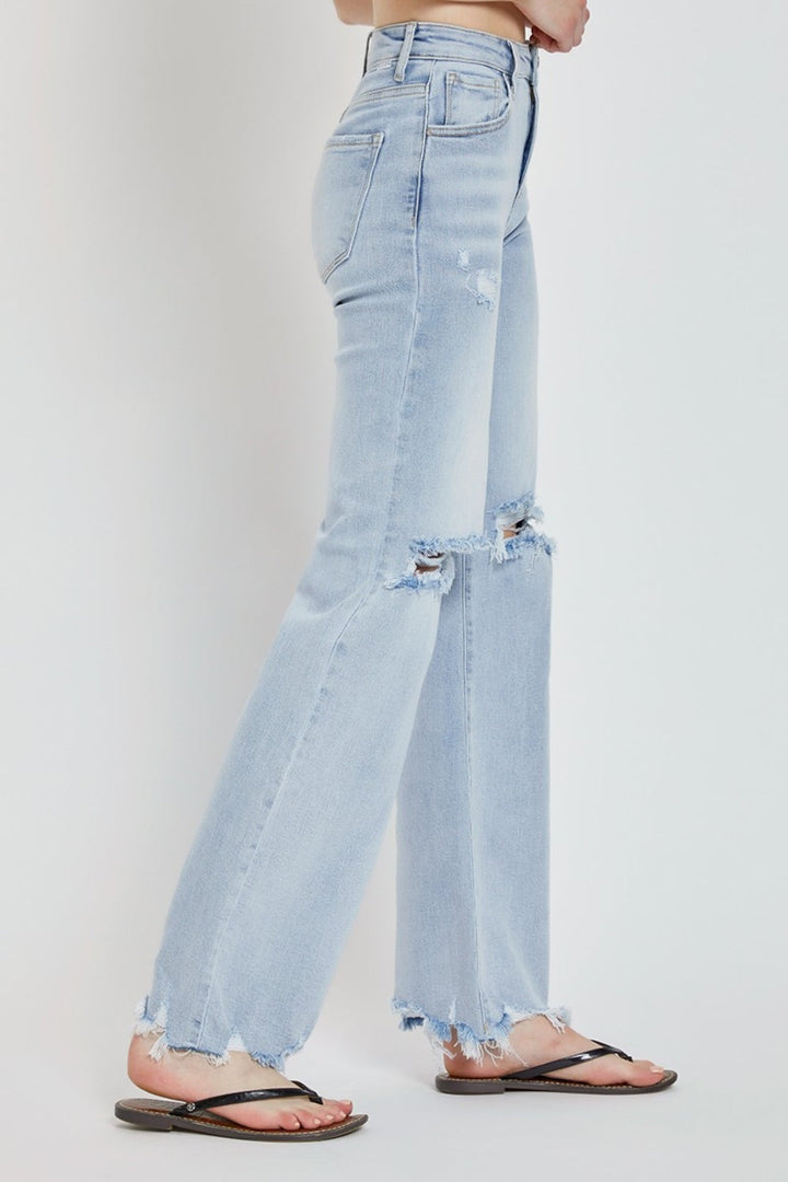 Stilla | Full Size Høj Talje Distressed Bred Ben Jeans