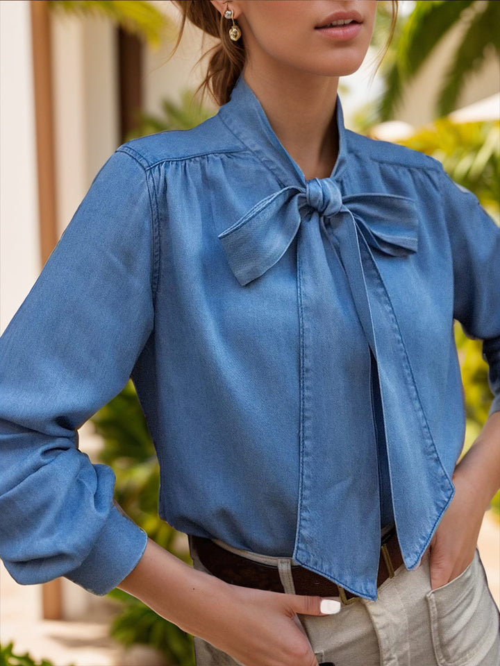 Stilla | Neck Langærmet Denim Top