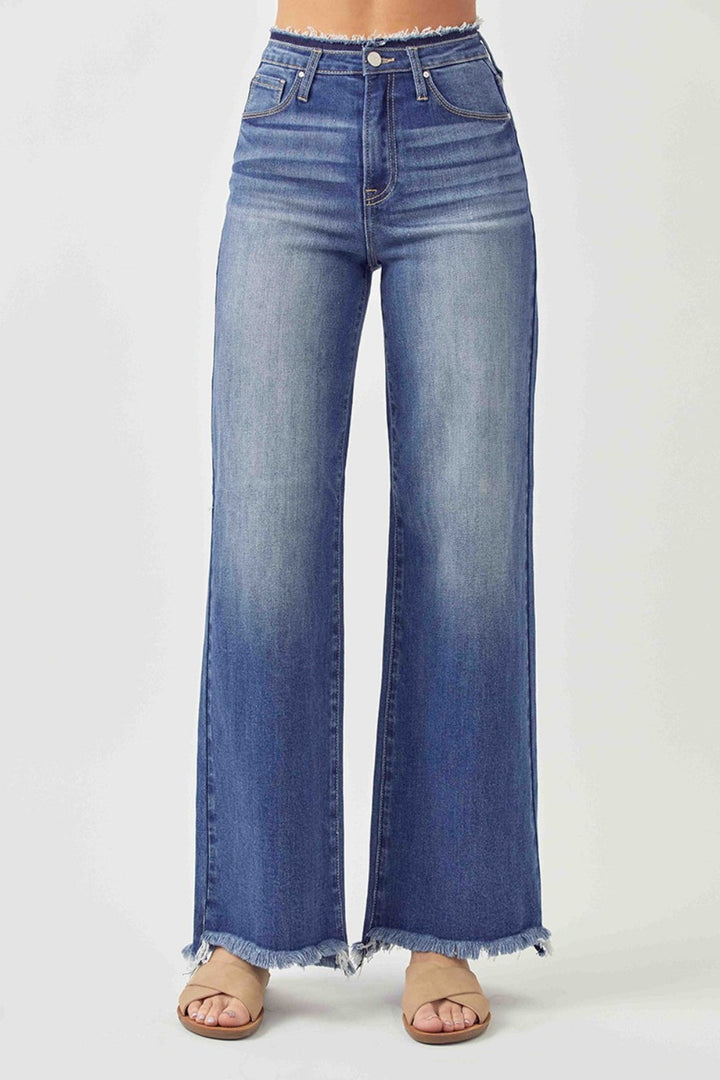 Stilla | Højtaljede råkant brede ben jeans