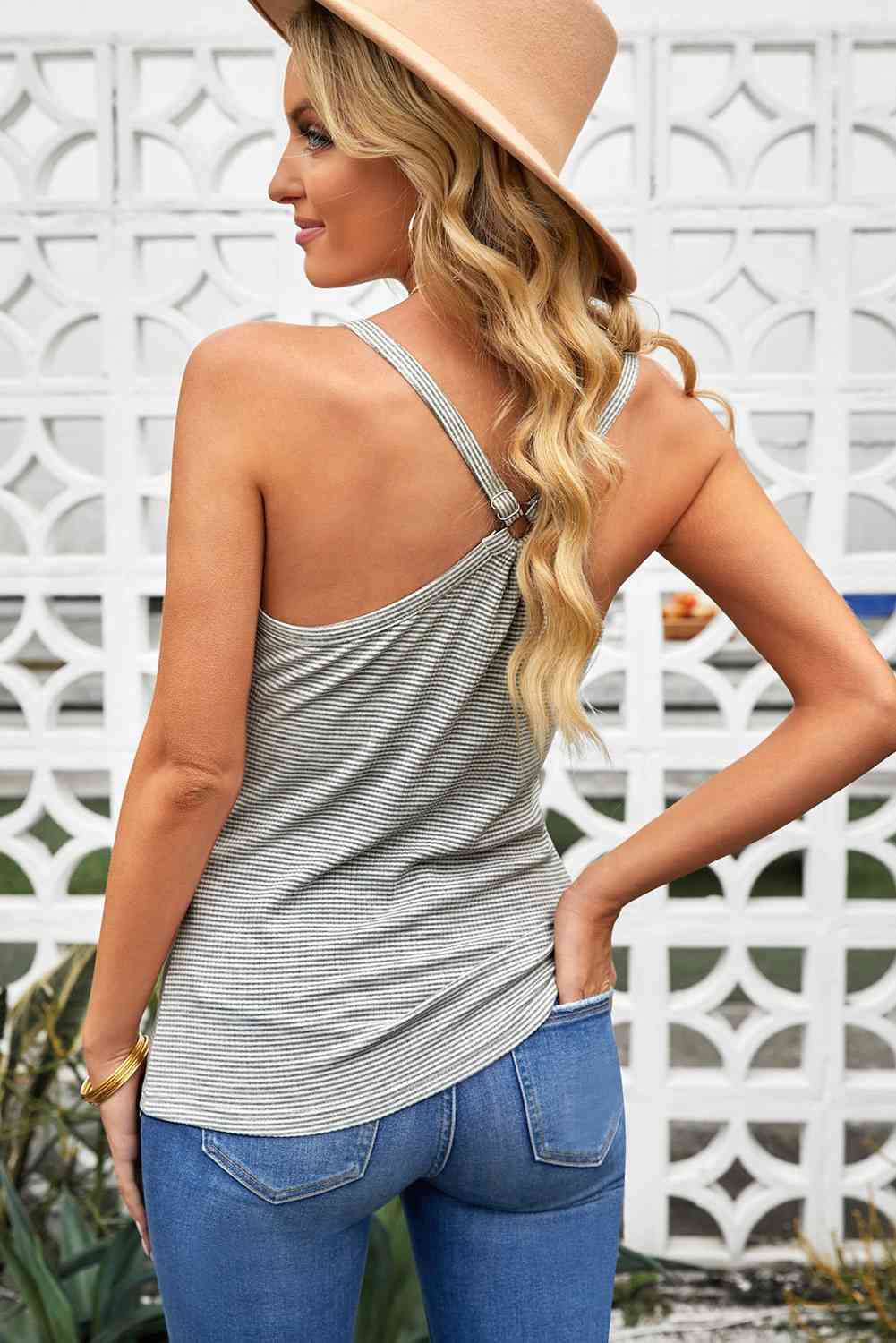 Stilla | Stribet Henley Tank Top
