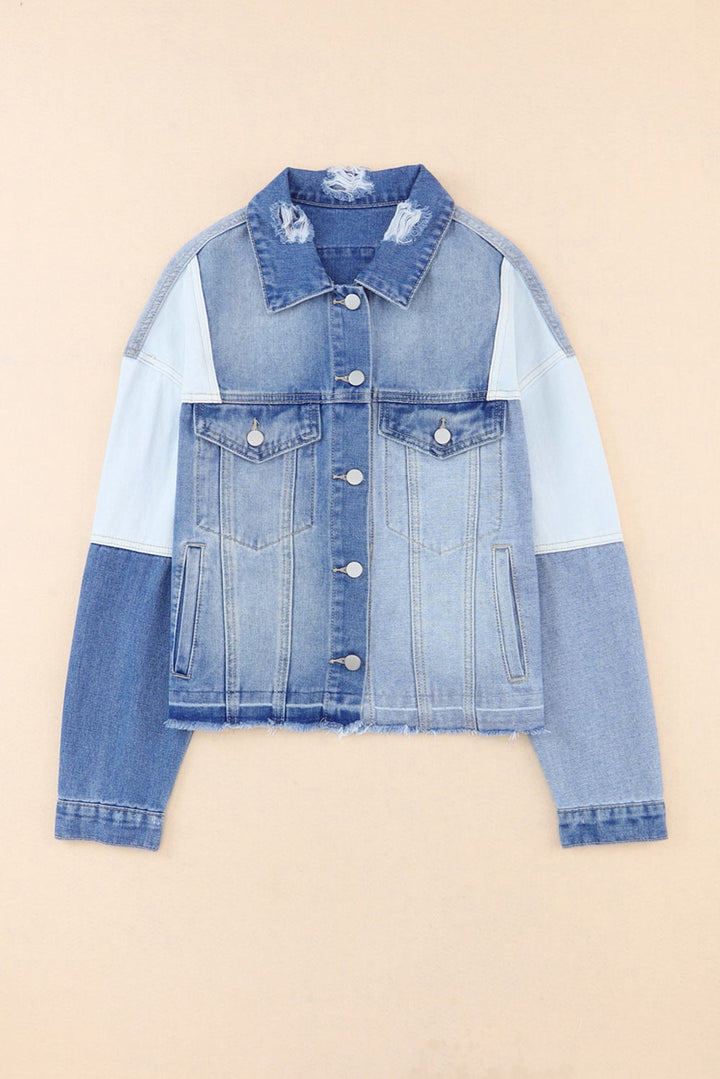 Stilla | Block Distressed Button Up Denim Jacket