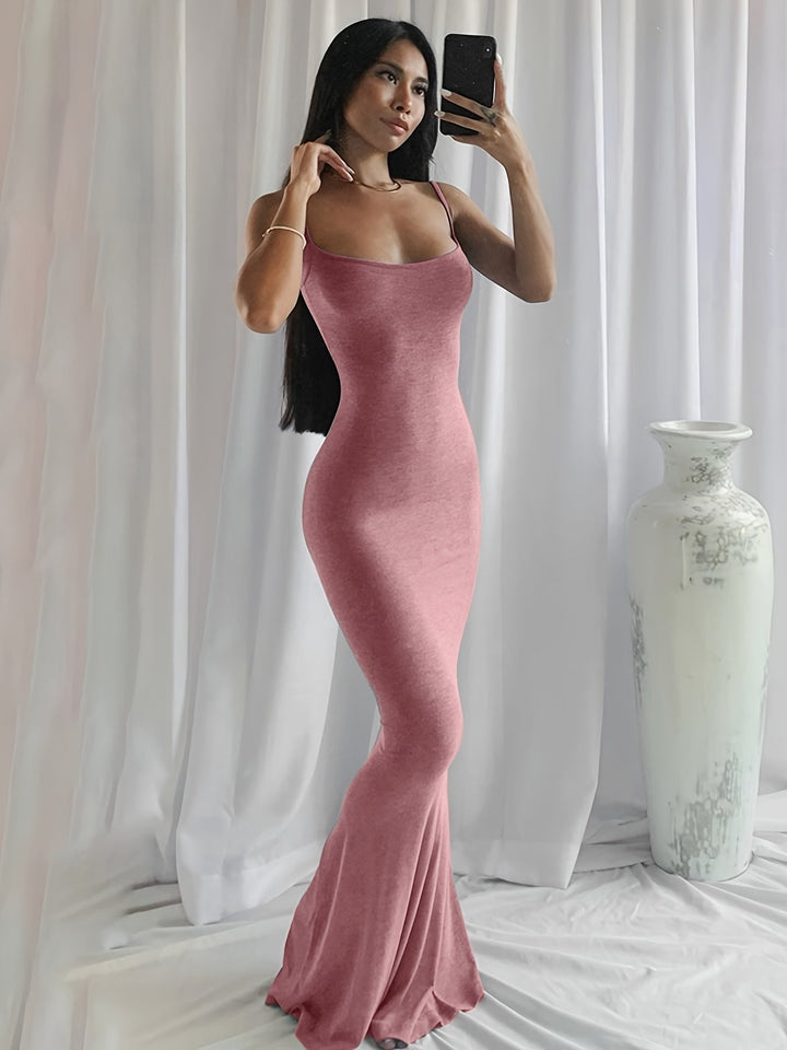 Stilla | Ærmeløs Sexet Scoop Neck Åben Bag Cami Maxi Kjole