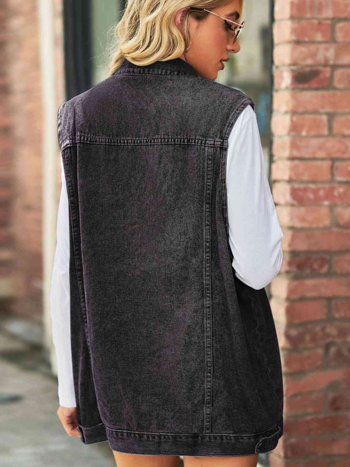 Stilla | Neck Ærmeløs Denim Top Med Lommer
