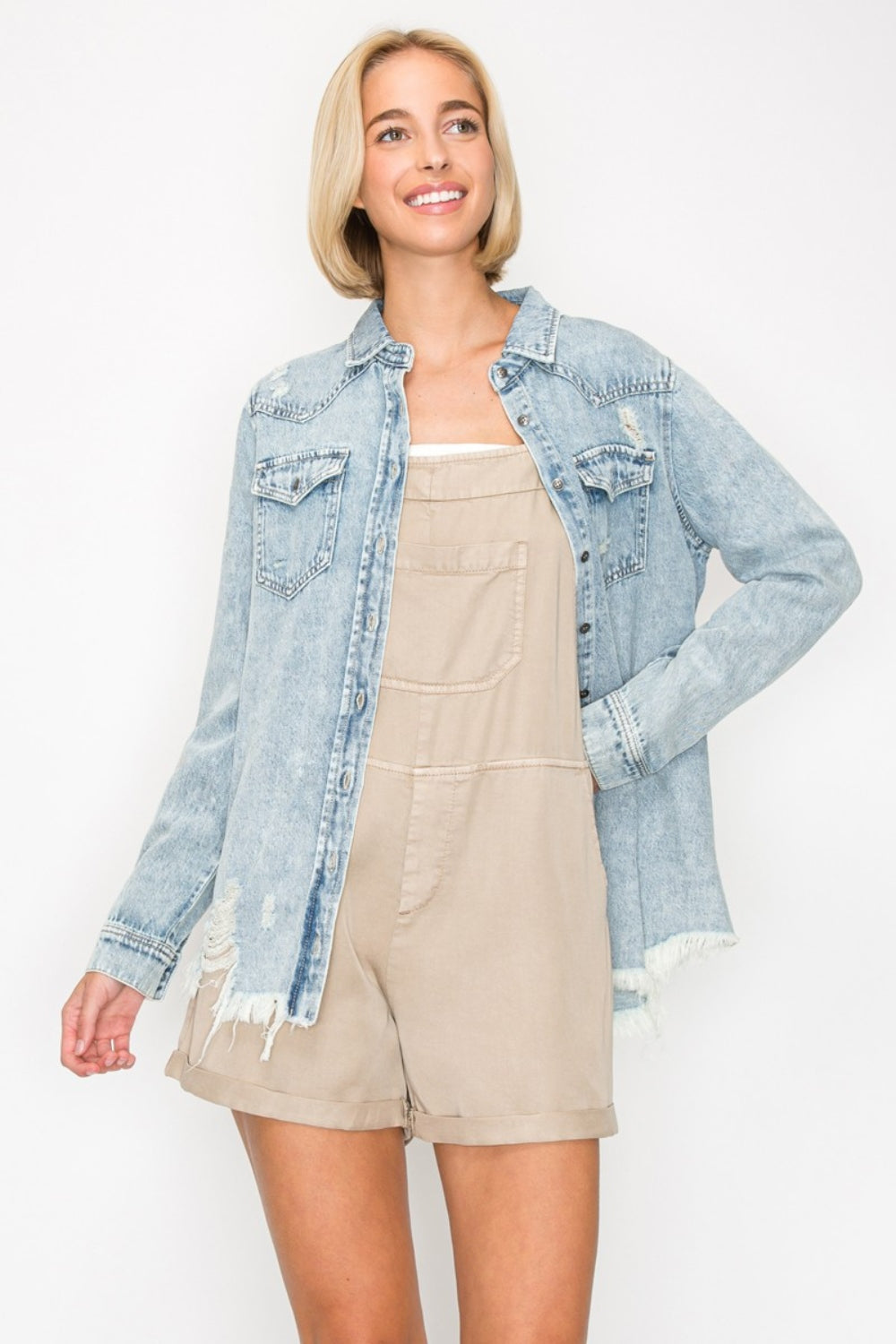 Stilla | Knapper Op Distressed Denim Skjorte