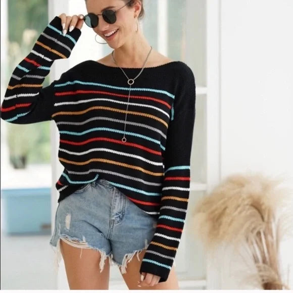 Stilla | stribet V-hals strikpullover til casual-chic looks