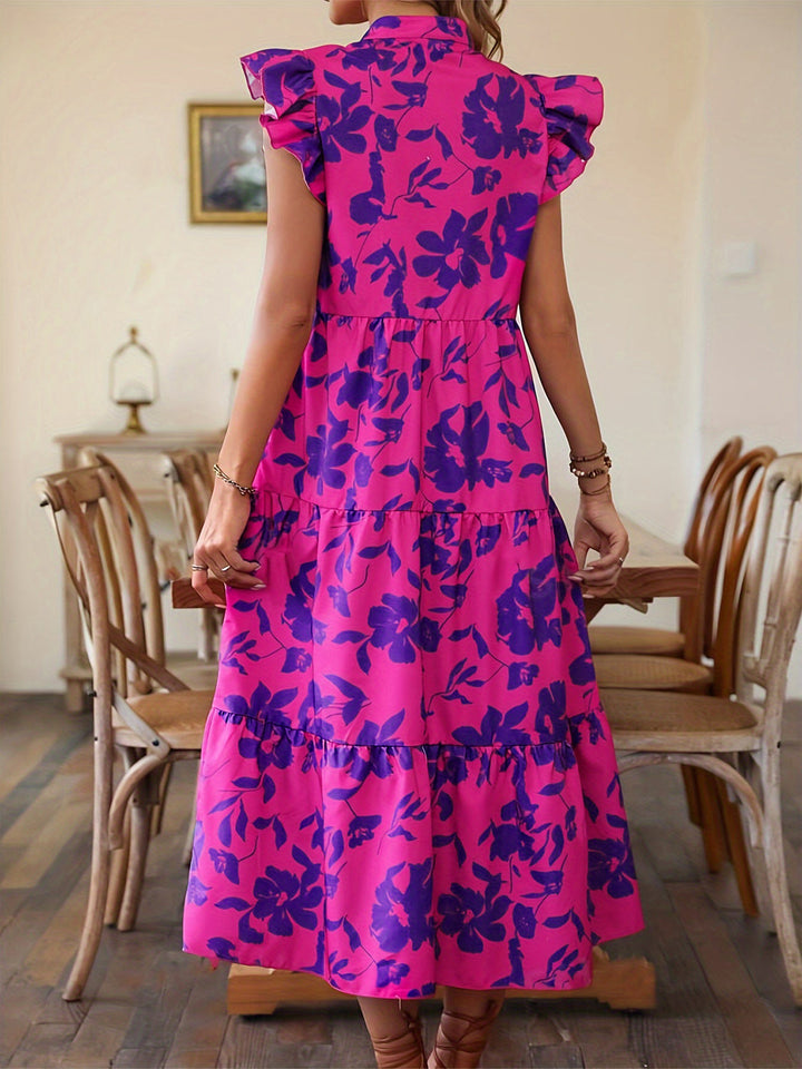 Stilla | Printed Cap Sleeve Midi Kjole