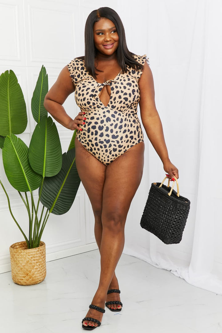 Stilla | West Swim Seashell Ruffle Sleeve One-piece I Leopard