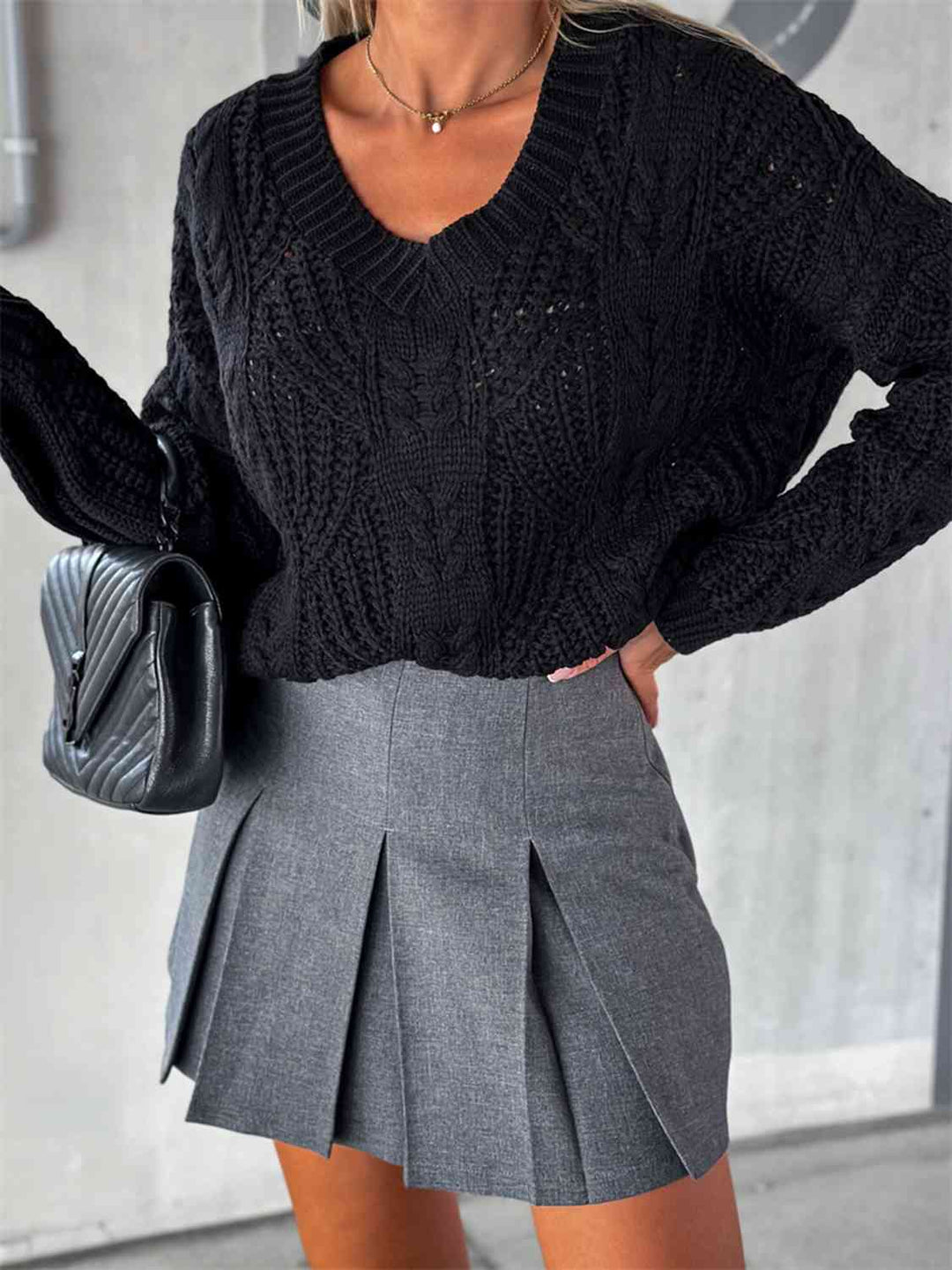 Stilla | Hals Cable-strikket Langærmet Sweater