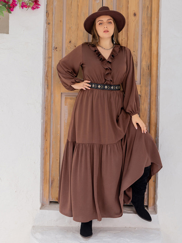 Stilla | Størrelse V-hals Volang Trim Maxi Kjole