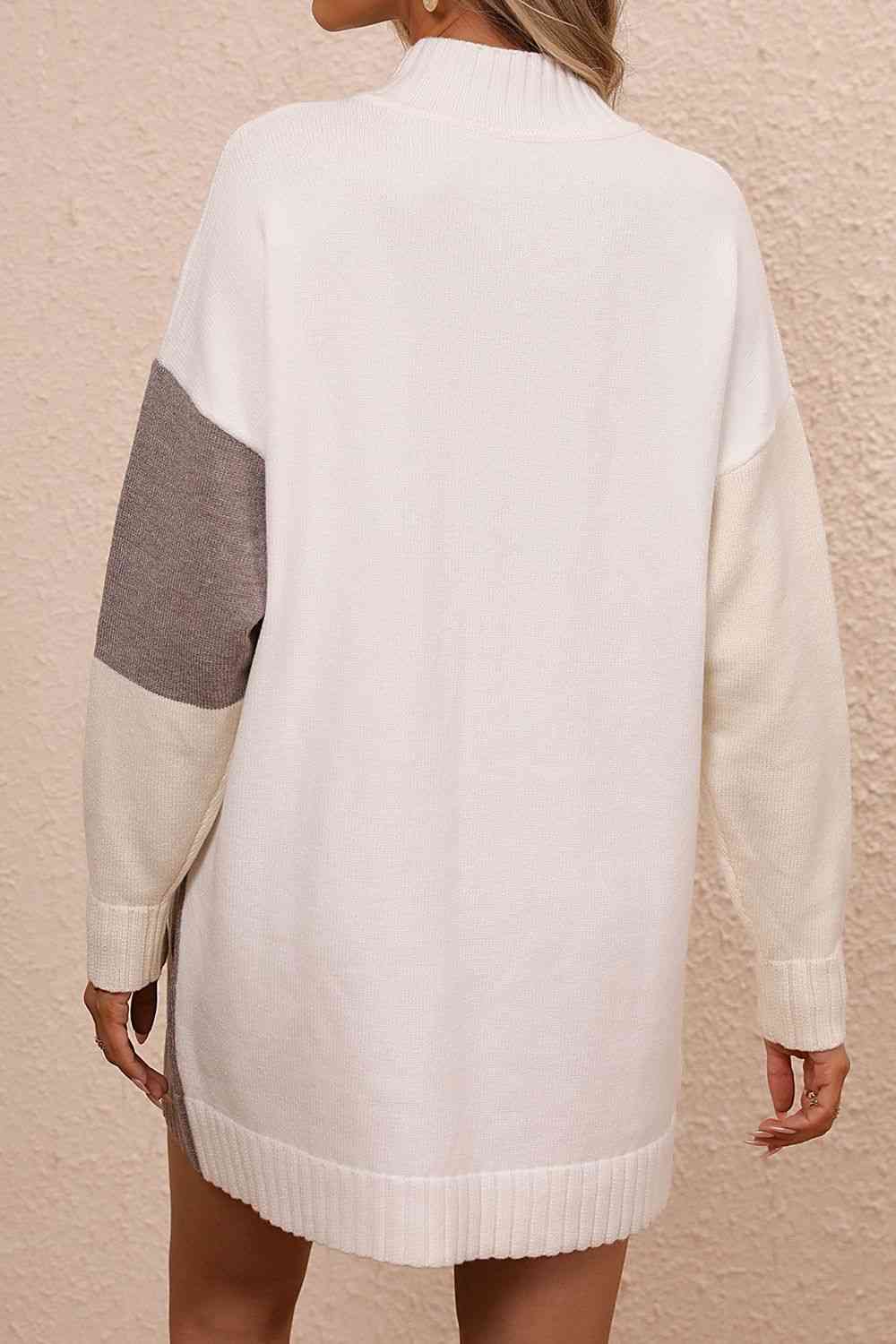 Stilla | Block Mock Neck Drop Shoulder Sweater Dress