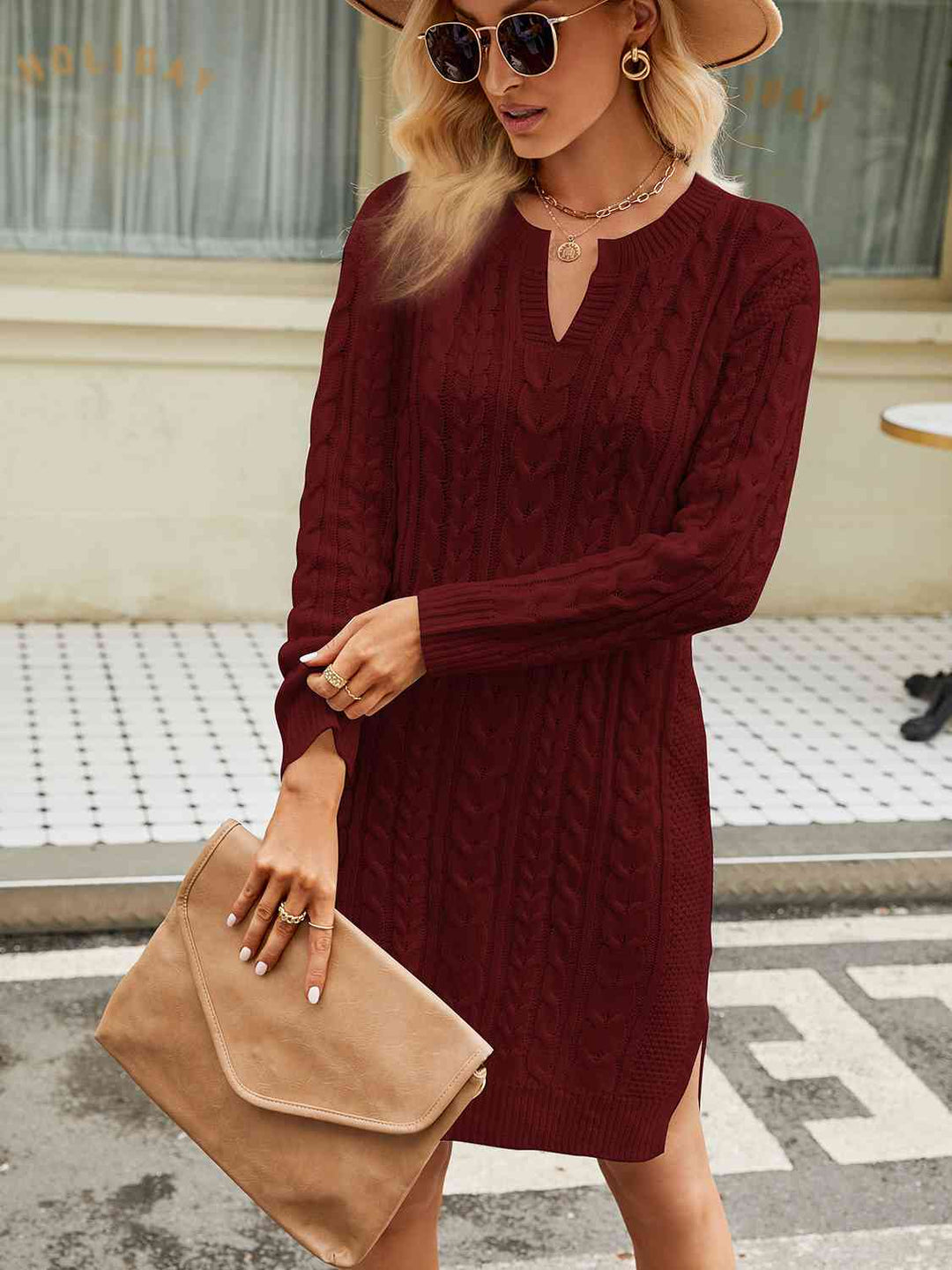 Stilla | Hals Cable-knit Slit Sweater Kjole